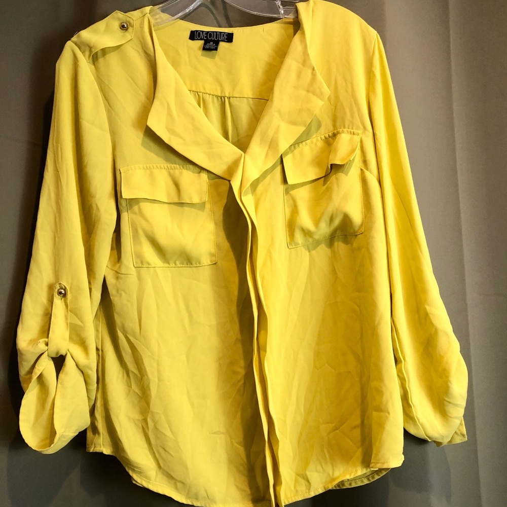 Love Culture/ yellow chiffon long sleeve blouse